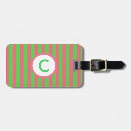 Monogram Roze en Groen Gestreept Bagagelabel (Voorkant horizontaal)