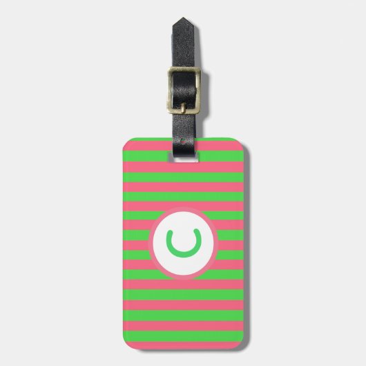 Monogram Roze en Groen Gestreept Bagagelabel (Voorkant verticaal)