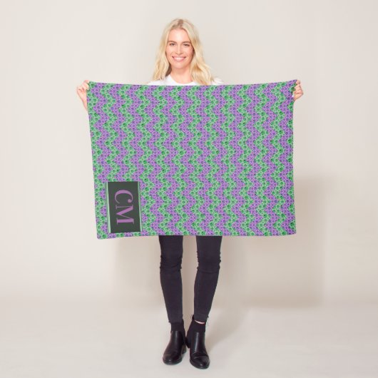 Monogram roze en groene glitter Chevron Fleece Deken (In situ)