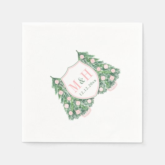 Monogram Roze en Groene Kerst Trouwdouche Servet (Voorkant)