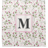Monogram roze en groene langlevende wilde bloemen douchegordijn (Voorkant)