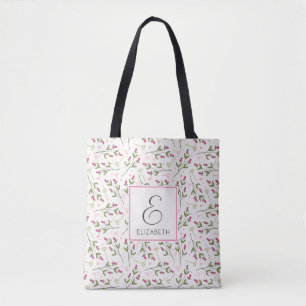 Monogram roze en groene langlevende wilde bloemen draagtas
