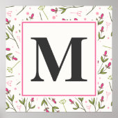 Monogram roze en groene langlevende wilde bloemen poster (Voorkant)