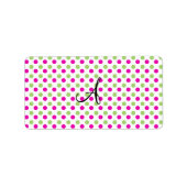 Monogram roze en groene stippen etiket (Voorkant)