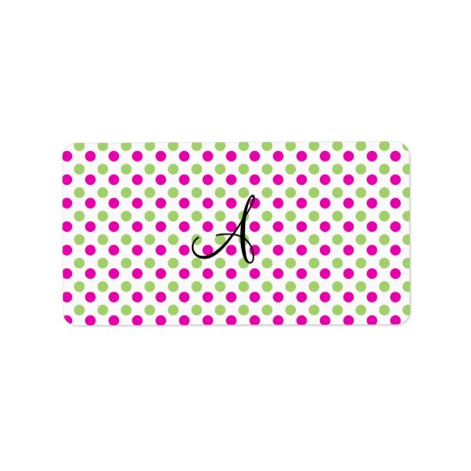 Monogram roze en groene stippen etiket (Voorkant)