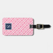 Monogram roze en Navy Preppy Pattern Bagagelabel (Voorkant horizontaal)