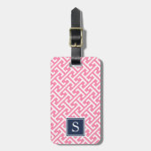 Monogram roze en Navy Preppy Pattern Bagagelabel (Voorkant verticaal)