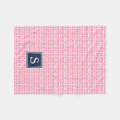 Monogram roze en Navy Preppy Pattern Fleece Deken (Voorkant (Horizontaal))