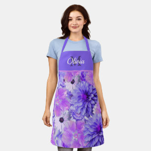 Monogram Roze en Paarse Bloemen Schort