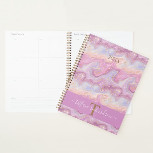 Monogram Roze en Paarse Iridiescent Agaat Geode Planner (Display)