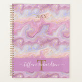 Monogram Roze en Paarse Iridiescent Agaat Geode Planner (Voorkant)