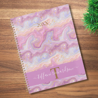 Monogram Roze en Paarse Iridiescent Agaat Geode Planner