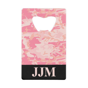 Monogram Roze en Perzik Camo Camouflage Zwart Kredietkaart Flessenopener