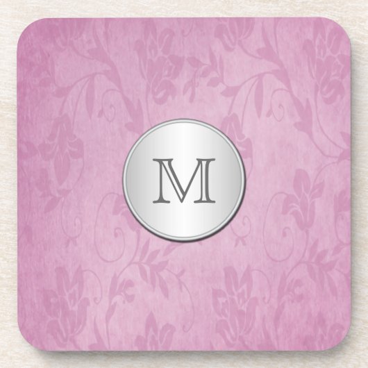Monogram Roze en Silver Damask Onderzetter Set (6) (Voorkant)