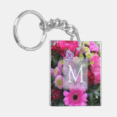 Monogram roze en Violet Flowers Sleutelhanger (Voorkant Links)