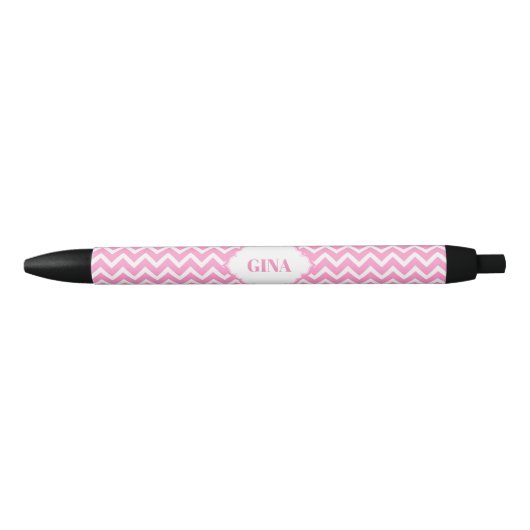Monogram roze en wit chevron patroon zwarte inkt pen (Voorkant)