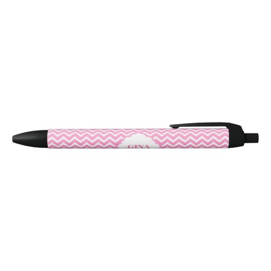 Monogram roze en wit chevron patroon zwarte inkt pen (Bovenkant)