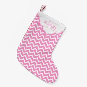 Monogram roze en wit zigzag Chevron Kleine Kerstsok