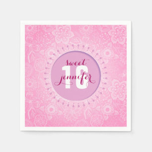 Monogram roze en witte bloemen en vlinders kant servet