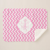 Monogram roze en witte Chevron Sherpa Deken (Voorkant (horizontaal))