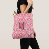 Monogram roze en witte Damask Trendy Draagtas (Dichtbij)