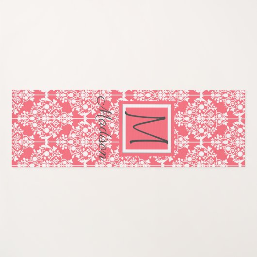 Monogram roze en witte Damask Trendy Yogamat (Voorkant (horizontaal))