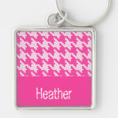 Monogram roze en witte horsthoek patroon sleutelhanger (Voorkant)