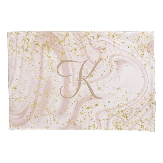 Monogram Roze en witte marmer Glitter Glitter Kussensloop (Voorkant)
