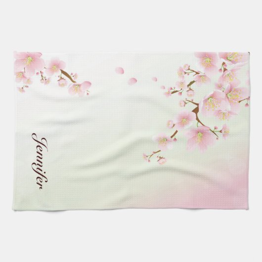 Monogram roze en witte Natuur Theedoek (Horizontaal)