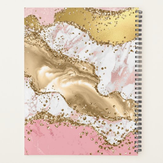Monogram roze en witte steen en goudglitter Agate Planner (Achterkant)