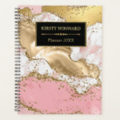 Monogram roze en witte steen en goudglitter Agate Planner (Voorkant)