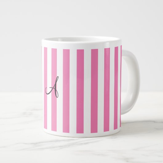 Monogram roze en witte strepen jumbo mok (Voorkant rechts)