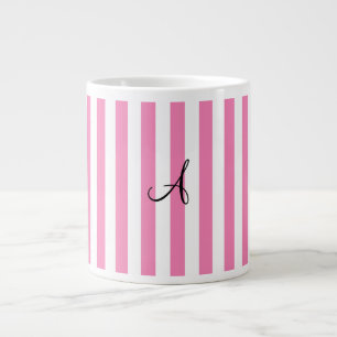 Monogram roze en witte strepen jumbo mok
