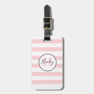 Monogram roze en witte stripe trendy bagagelabel