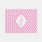 Monogram roze en witte zigzag Chevron Fleece Deken (Voorkant (Horizontaal))