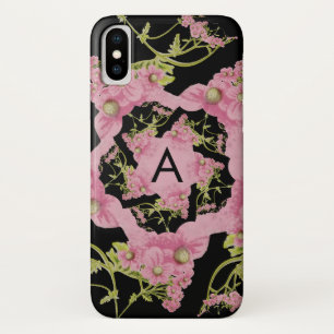 Monogram roze en zwarte Achillea iPhone X Hoesje