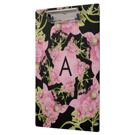 Monogram roze en zwarte Achillea Klembord (Links)