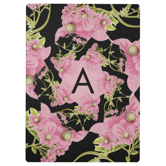 Monogram roze en zwarte Achillea Klembord (Achterkant)