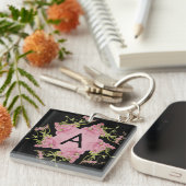 Monogram roze en zwarte Achillea Sleutelhanger (Voorkant Rechts)