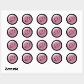 Monogram roze en zwarte bruiloft V envelopzegel Ronde Sticker (Vel)