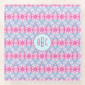 Monogram roze fietspatroon glazen onderzetter (Voorkant)