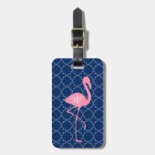 Monogram Roze Flamingo Navy Quatrefoil Bagagelabel (Voorkant verticaal)