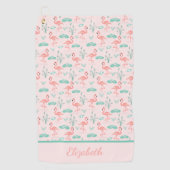 Monogram roze flamingos Green Palm Leaves Tropical Golfhanddoek (Voorkant)