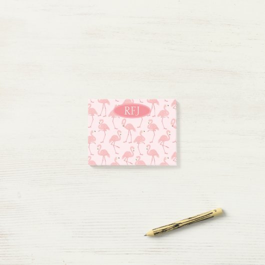 Monogram Roze Flamingos Post-it® Notes (Op bureau)