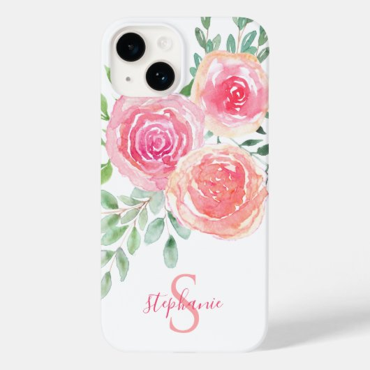 Monogram Roze Floral Case-Mate iPhone Case (Achterkant)