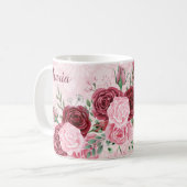 Monogram Roze Floral Koffiemok (Voorkant links)