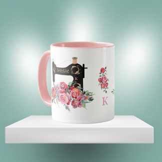 Monogram roze Floral naaimachine Mok