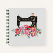 Monogram roze Floral naaimachine Notitieboek (Voorkant)