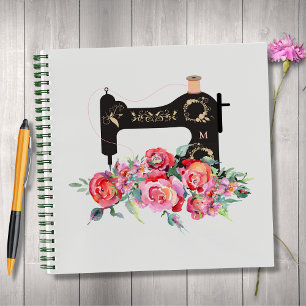 Monogram roze Floral naaimachine Notitieboek
