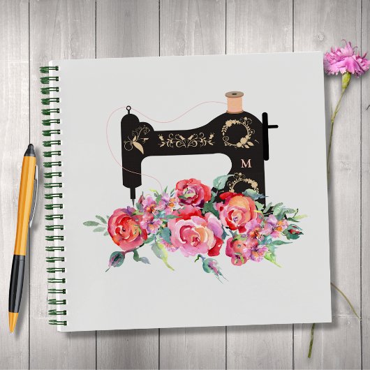 Monogram roze Floral naaimachine Notitieboek